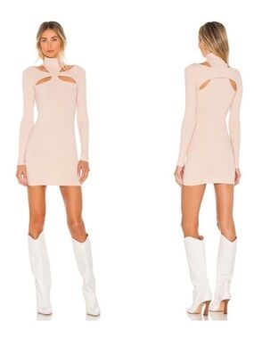 h:ours Alyson Cut Out Rib Knit Bodycon Mini Dress Beige Size Small Revolve